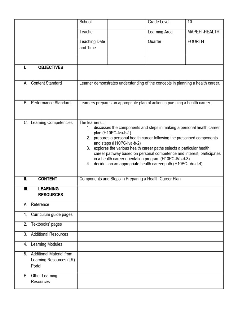 Health 10 Dlp Pdf Learning Change