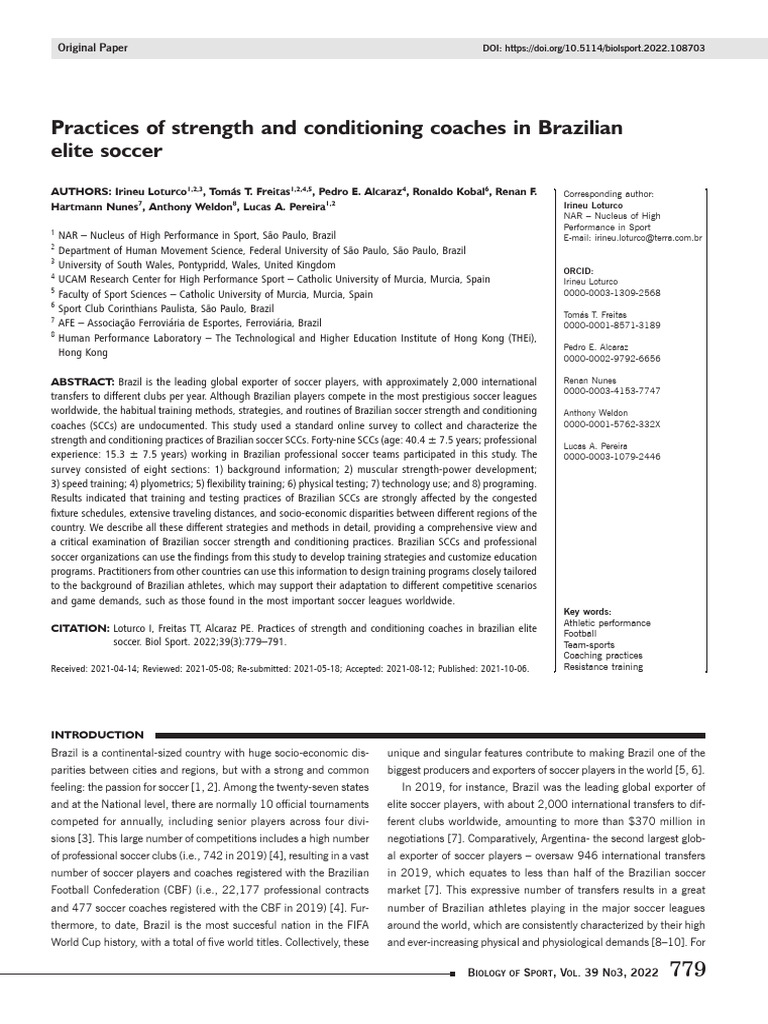 Practices of Strength and Conditioning Coaches in Brazilian Elite ...