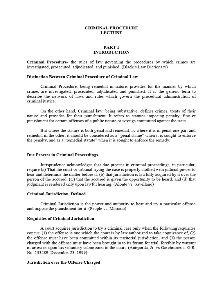 Overview of Criminal Procedure Basics | PDF | Jurisdiction | Arrest