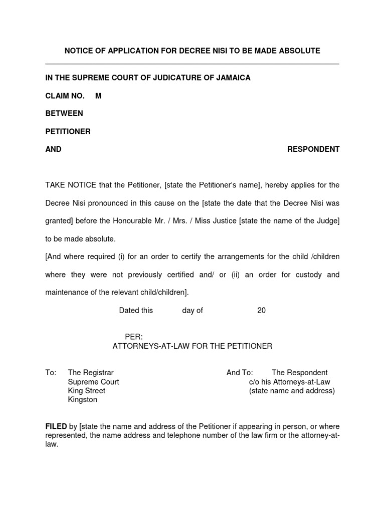 Notice of Application For Decree Nisi To Be Made Absolute PDF