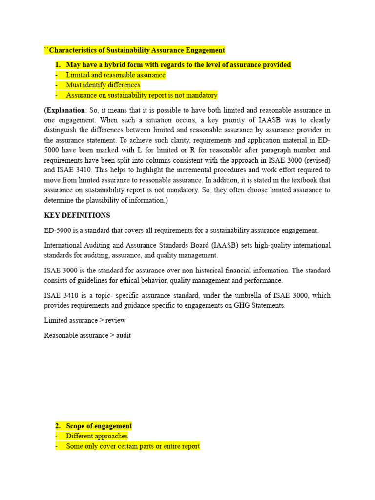 Characteristics Of Sustainability Assurance Engagement Pdf Audit