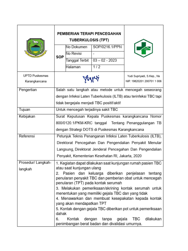 Sop Pemberian Tpt Pdf
