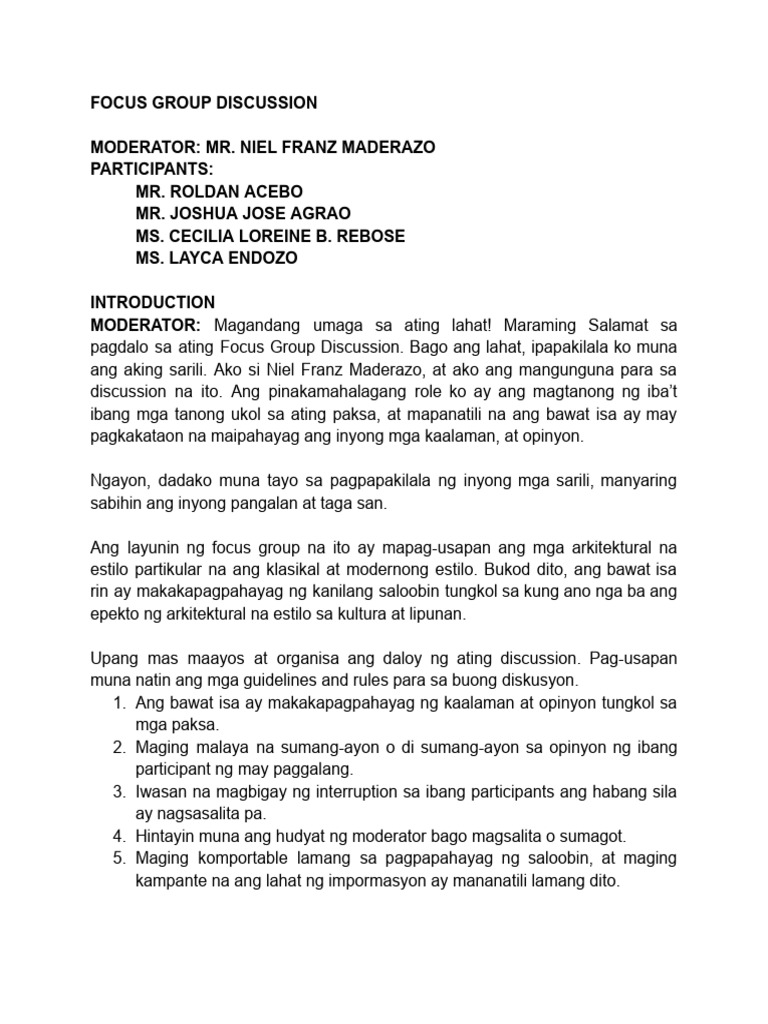 FGD Script | PDF