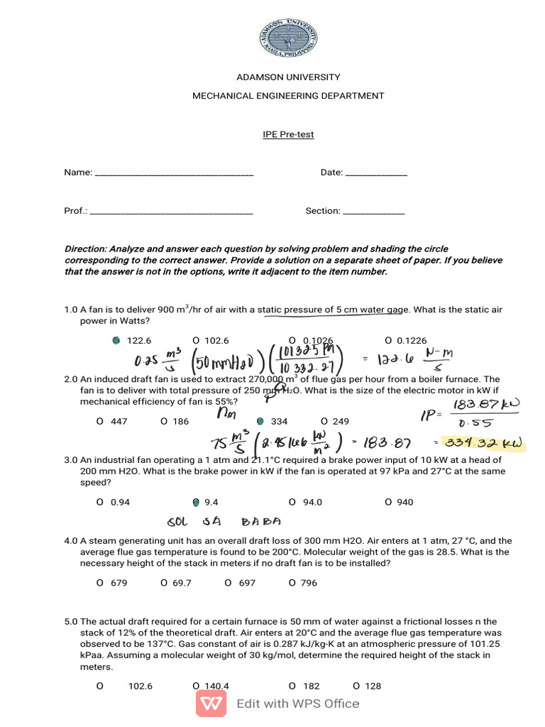 IPE Pre-Test-2nd Sem 23-24 240130 201153 | PDF | Pump | Mechanical ...