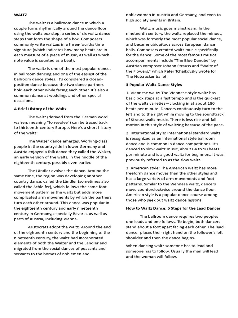 Waltz Pdf Waltzes Ballroom Dance