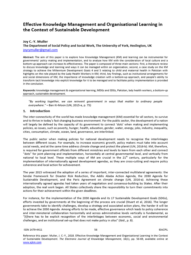 Knowledge Management for Sustainable Development | PDF | Millennium ...