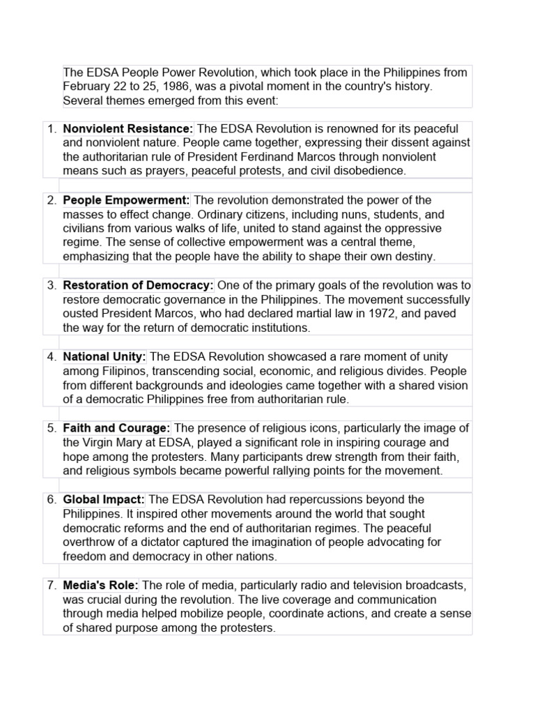 Edsa People Power Revolution | PDF | Revolutions | Democracy