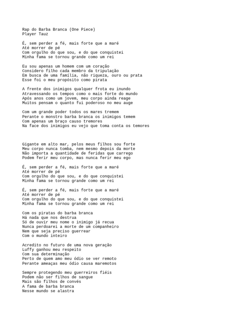 Rap Do Barba Branca One Piece Raptributo 63 Player Tauz Pdf