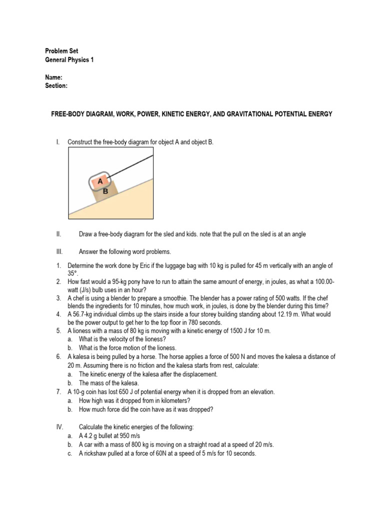 Free-Body Diagrams and Energy Problems | PDF | Potential Energy | Force