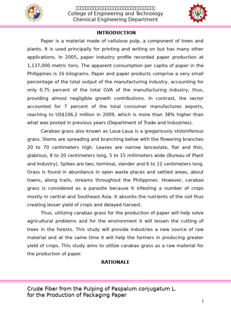 Carabao Grass: A Sustainable Paper Source | PDF | Pulp (Paper) | Sodium ...