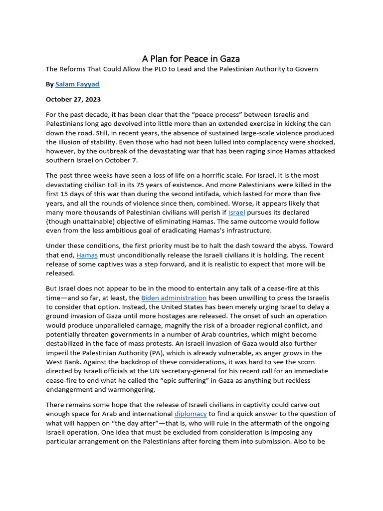 A Plan For Peace in Gaza | PDF | Palestine Liberation Organization