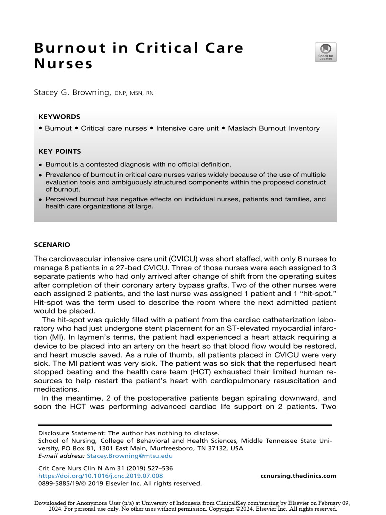 Burnout in Critical Care Nurses | PDF | Occupational Burnout | Nursing