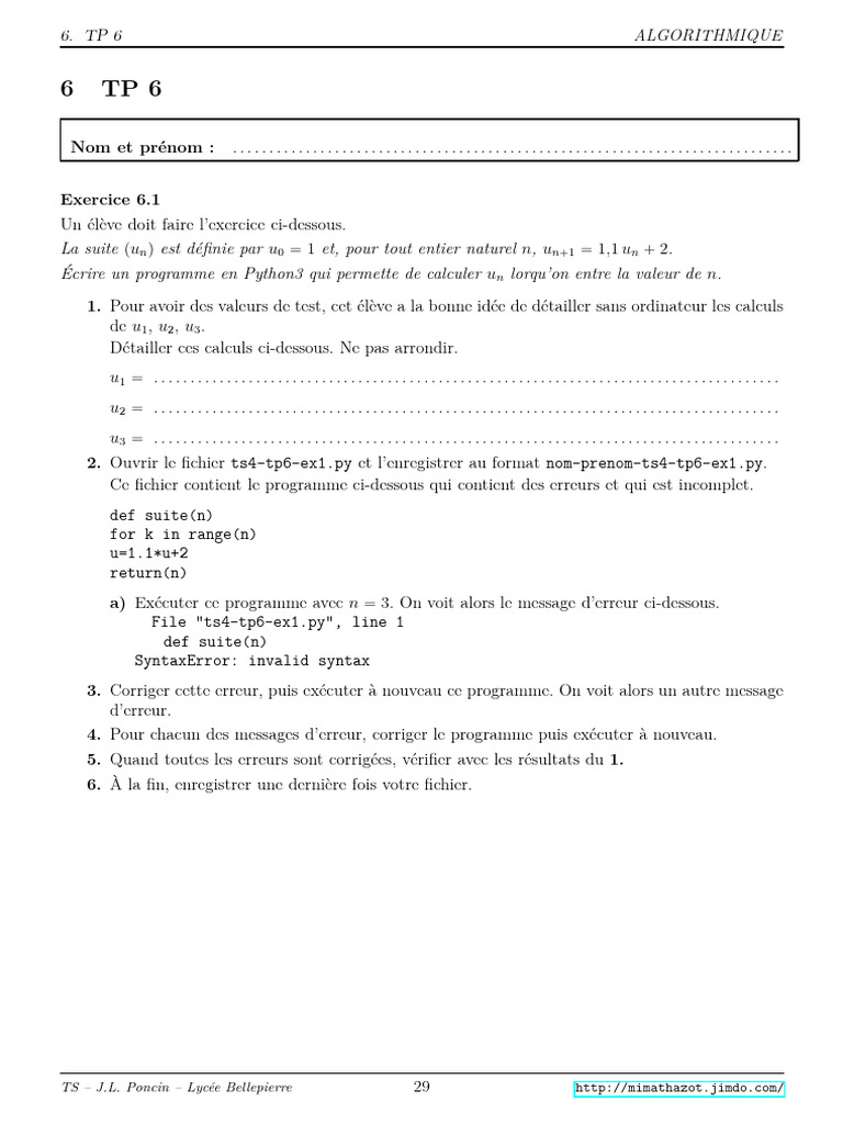 Exercice Python : Suite et Algorithmes | PDF | Informatique | Informatique