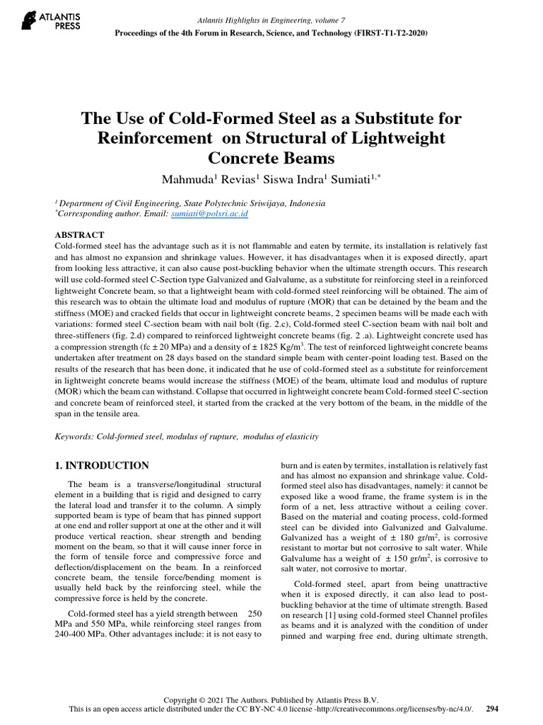 The Use of Cold-Formed Steel As A Substitute For | PDF