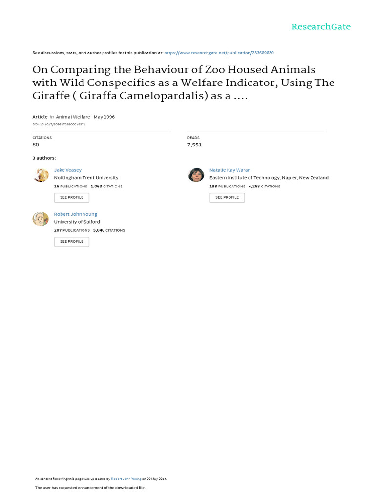 Giraffe Behavior as Welfare Indicator | PDF | Giraffe | Zoo