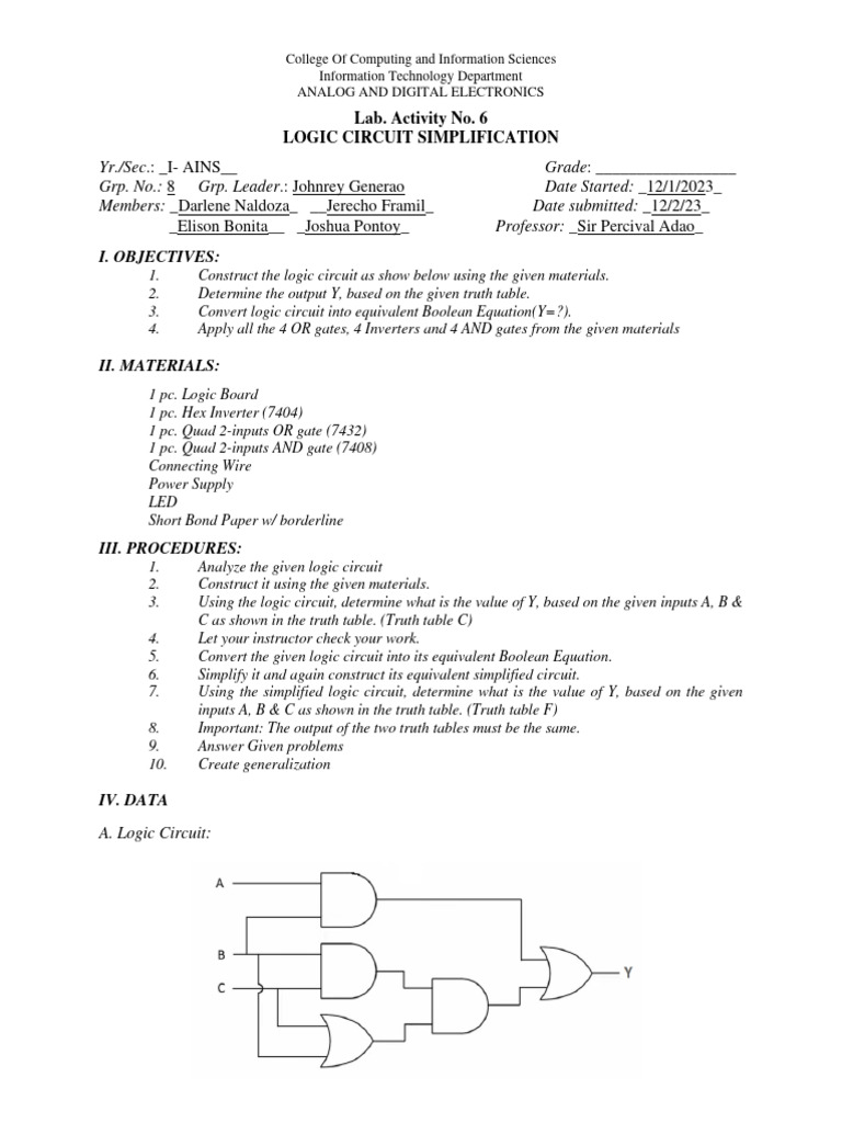 Logic Circuit SImplification PDF Logic Gate Electronic Circuits