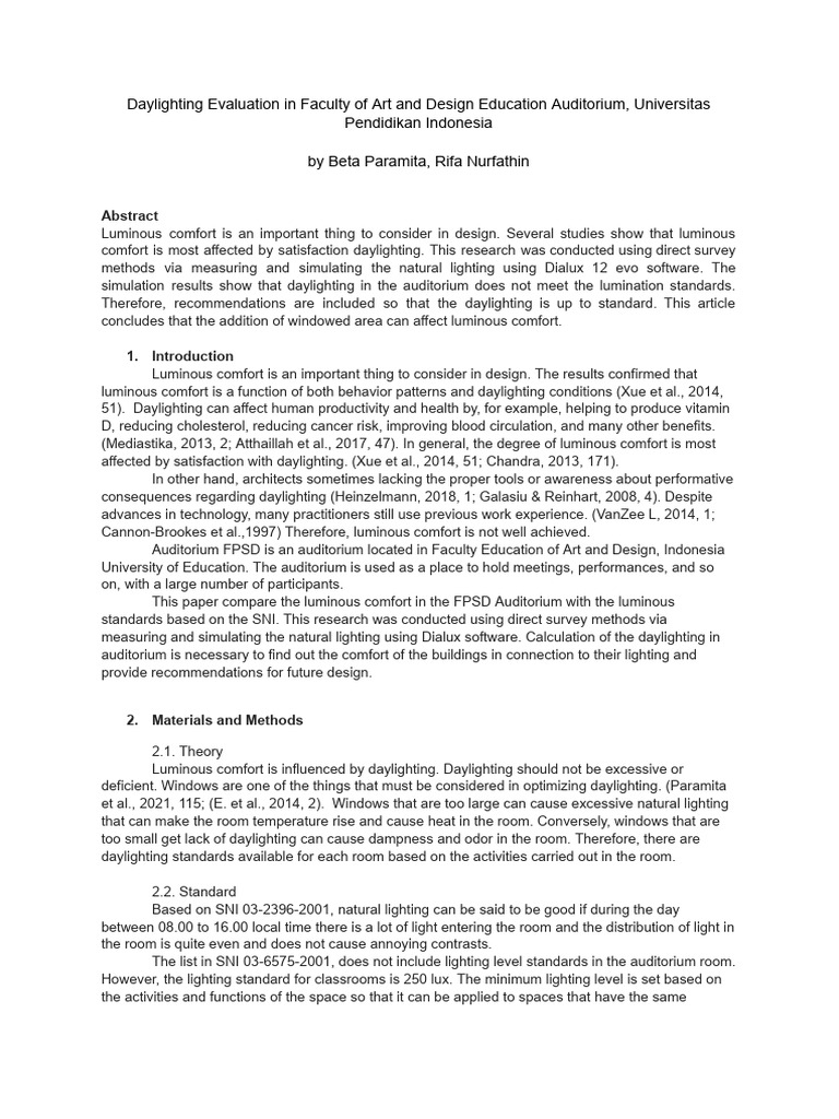 Daylighting Conditions Affect Luminous Comfort in Auditorium FPSD | PDF ...