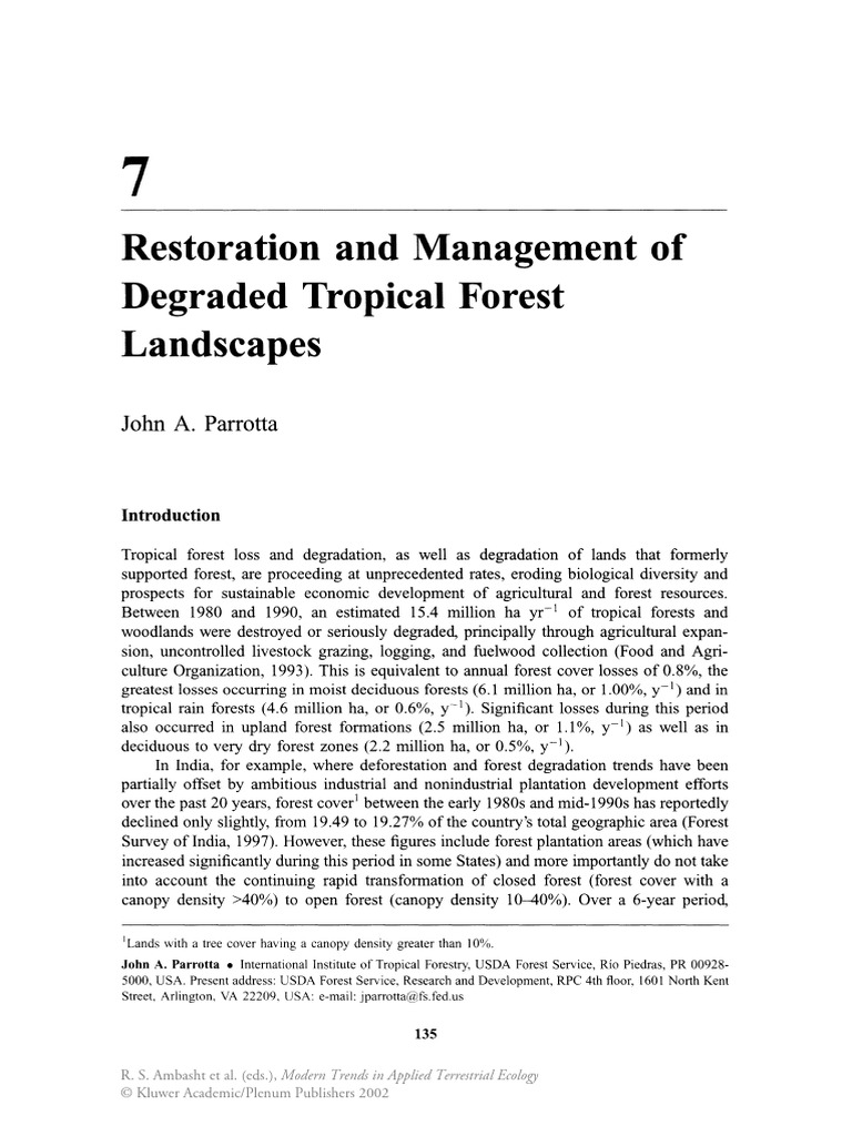Restoration and Management of Degraded Tropical Forest Landscapes | PDF ...