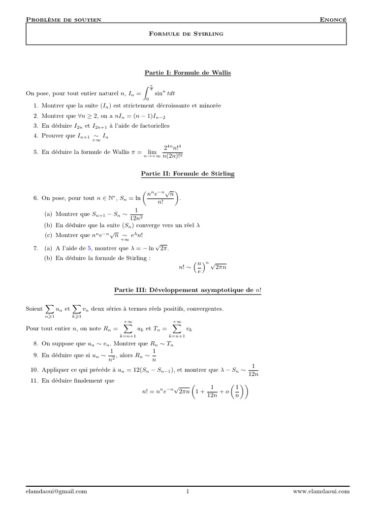 Démonstration de la formule de Stirling | PDF | Mathématiques | Analyse ...