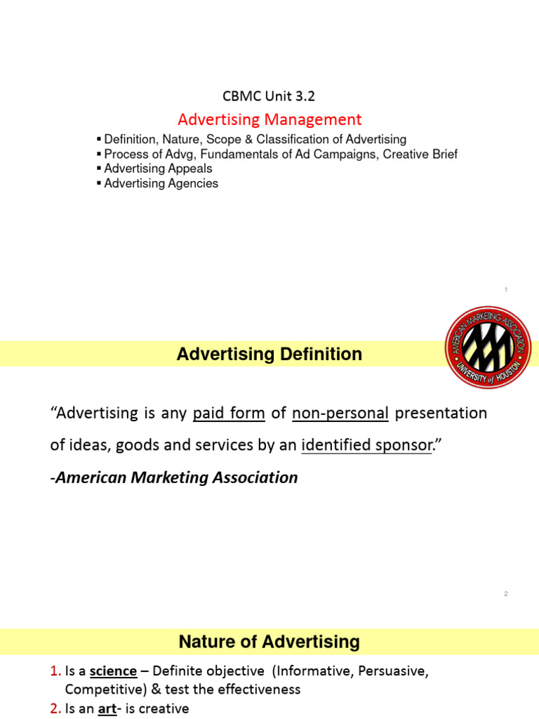 CBMC - U3 - L3,4 - Advertising - Meaning, Nature, Scope ...