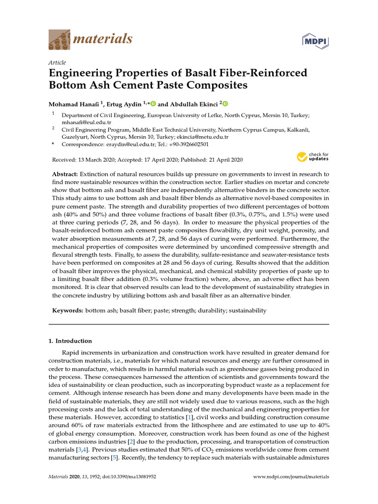 Basalt Fiber in Bottom Ash Cement Composites | PDF | Concrete | Cement