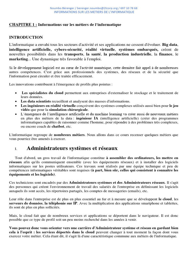 Métiers de l'informatique en 2023 | PDF | Informatique | Logiciel