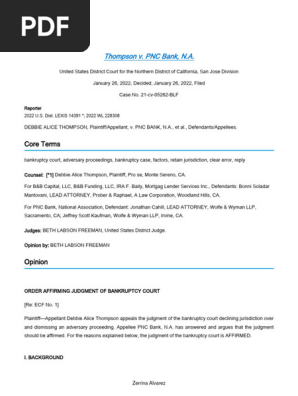 Thompson v. PNC Bank, N.A., 2022 U.S. Dist. LEXIS 14391
