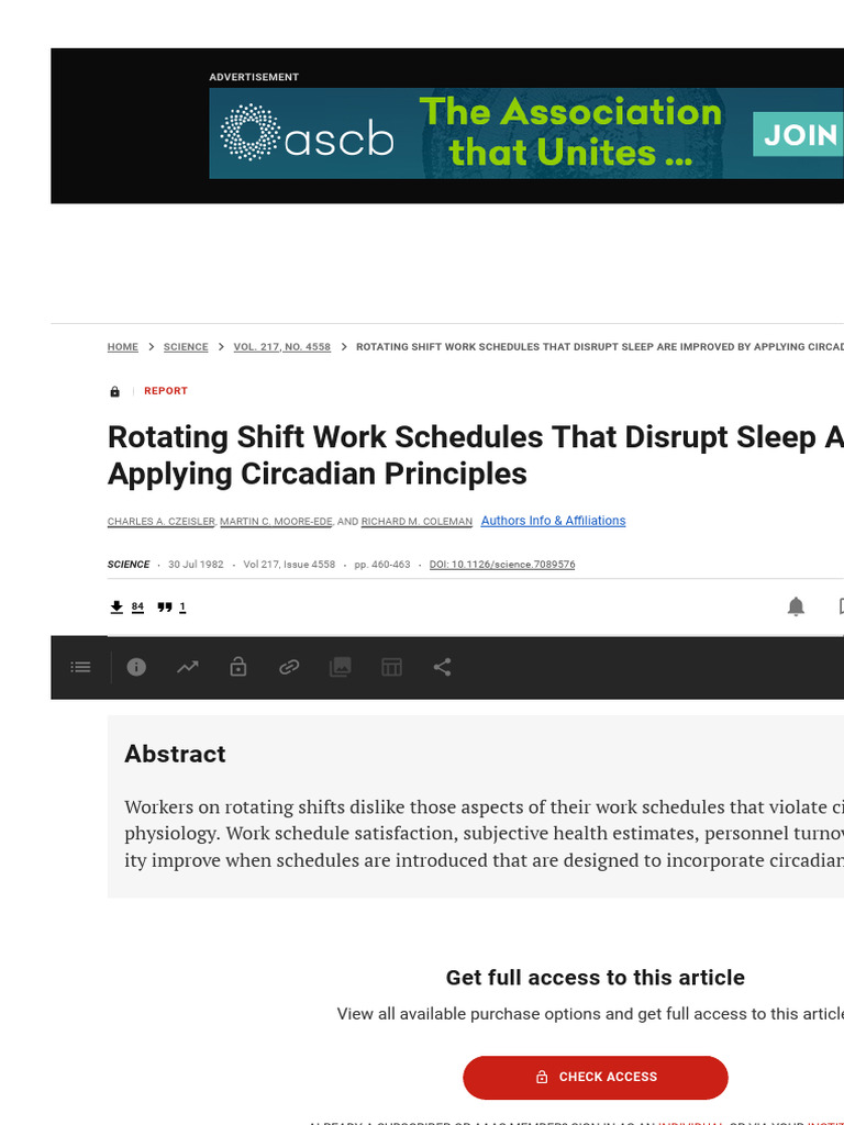 1982 Science Rotating Shift Work Schedules That Disrupt Sleep Are