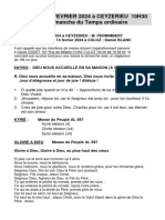 Dimanche 11 FEVRIER 2024 À CEYZERIEU 10H30 6 Dimanche Du Temps Ordinaire