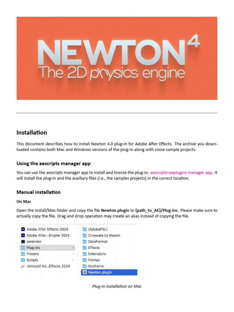 Installing Newton 4.0 for After Effects | PDF