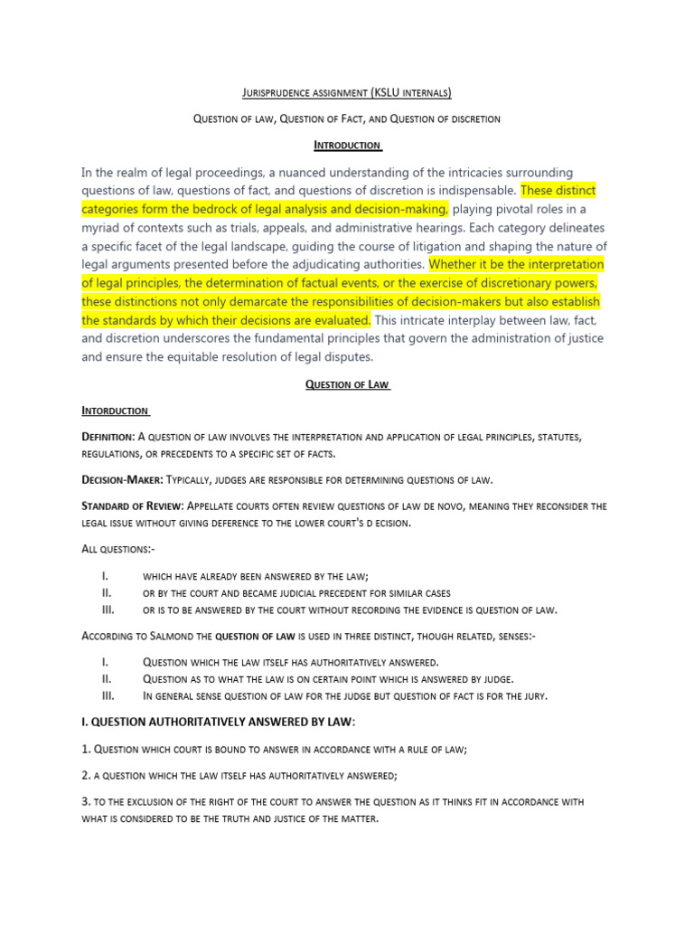 Legal Analysis: Law, Fact, Discretion | PDF | Standard Of Review ...