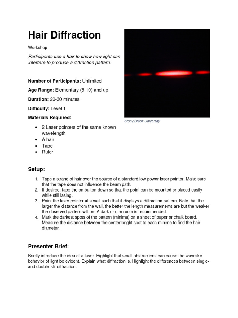 Hair Diffraction Experiment for Kids | PDF | Diffraction | Wavelength