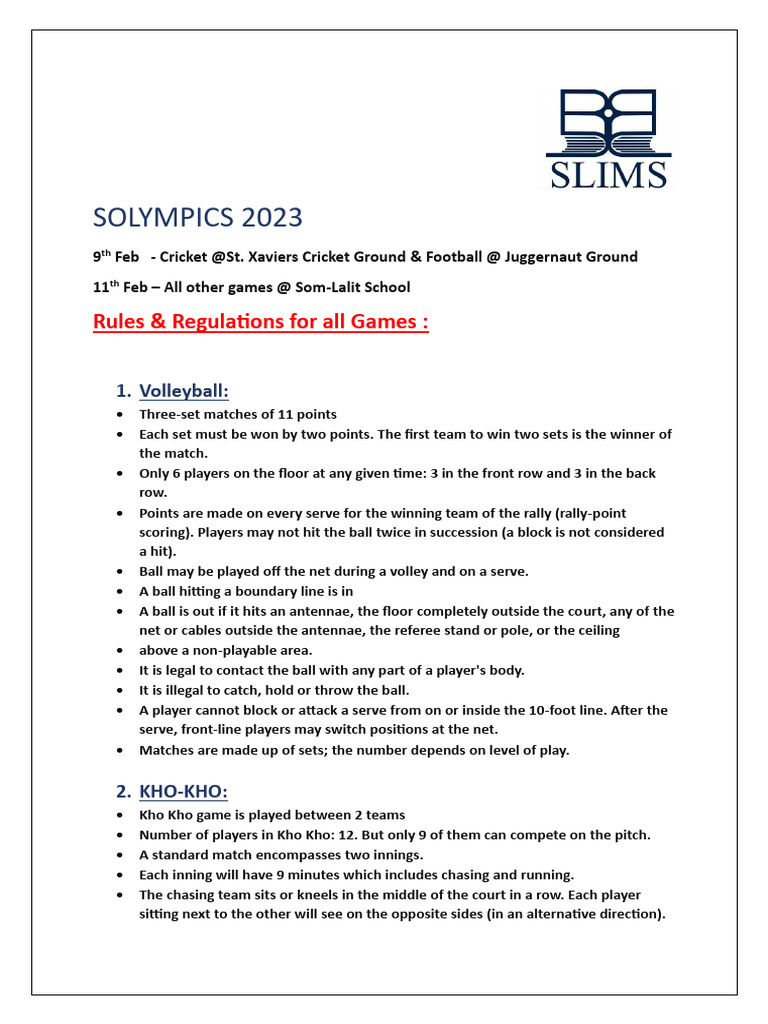 Solympics 2023: Game Rules & Schedule | PDF | Games Of Physical Skill ...