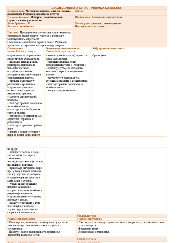 ЈАНУАР ПИСАНА ПРИПРЕМА ЗА ЧАС | PDF