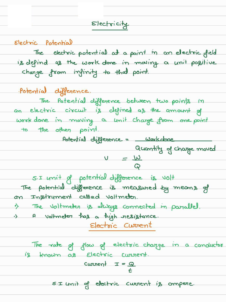 Electicity Notes Class 10 - 1 | PDF