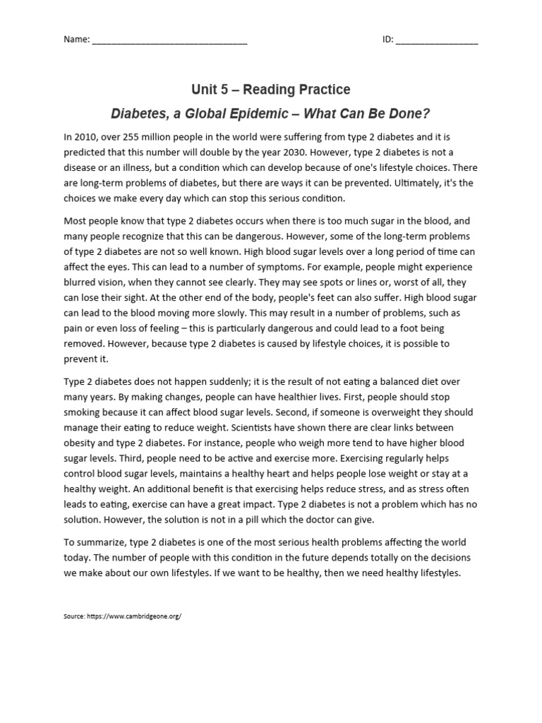 Unit 5 reading practice pdf obesity health care