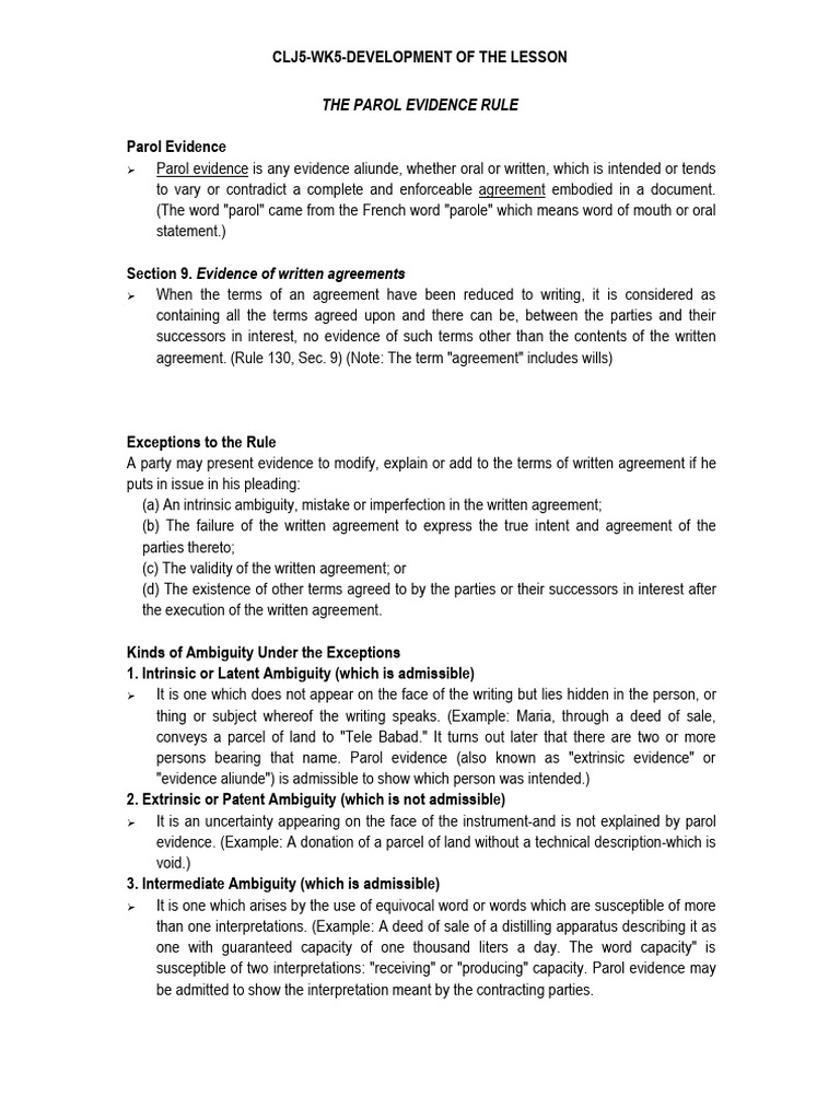 CLJ 5 Evi WK5 | PDF | Parol Evidence Rule | Witness