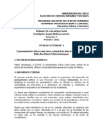 Ficha de Lectura El Pensamiento Crítico, Patiño Dominguez