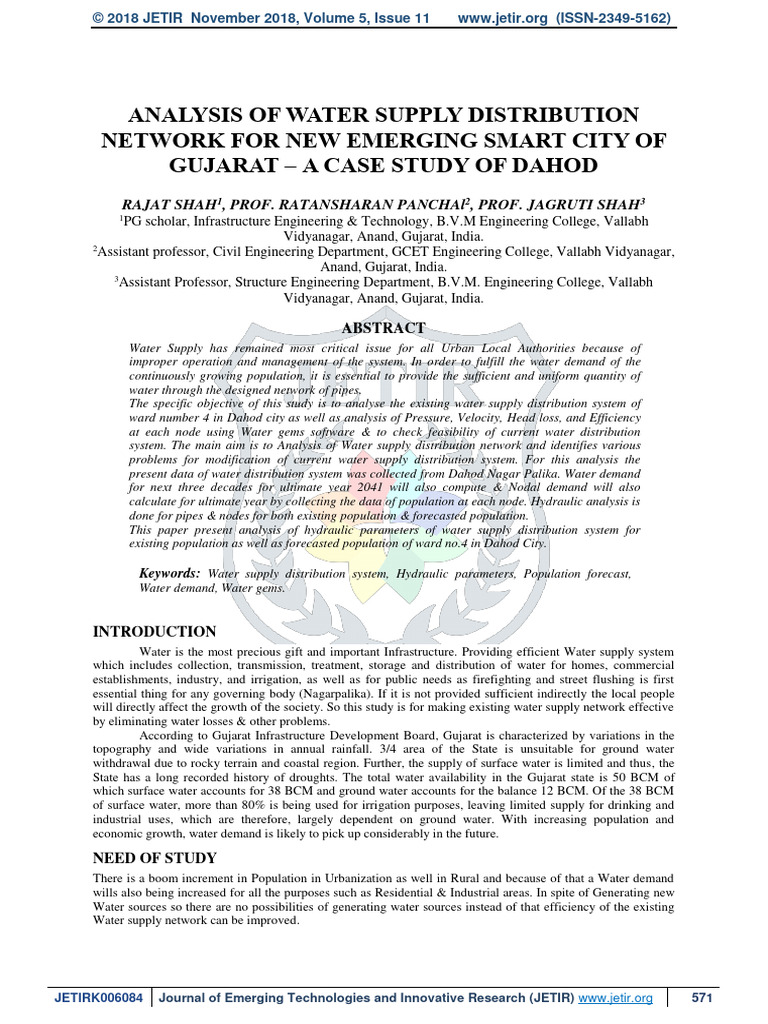 Water Supply Analysis for Dahod City | PDF | Water Supply Network ...
