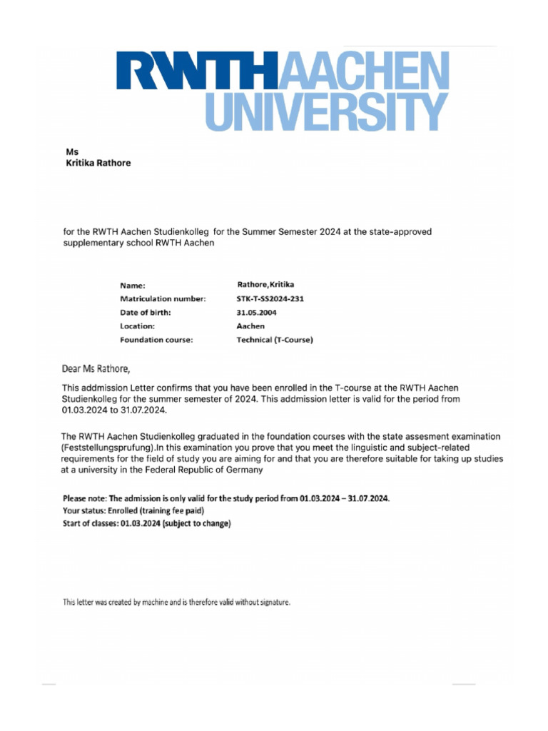 Kritika Rathore, RWTH Aachen | PDF