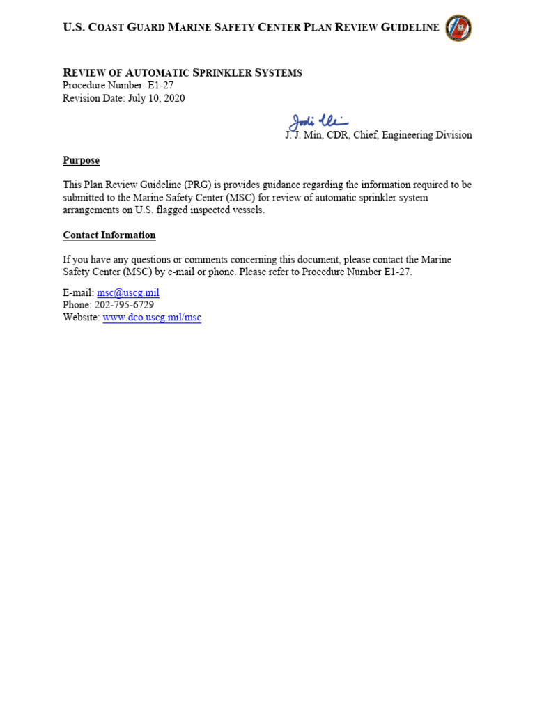 USCG Sprinkler System Review Guidelines | PDF | Fire Sprinkler System ...