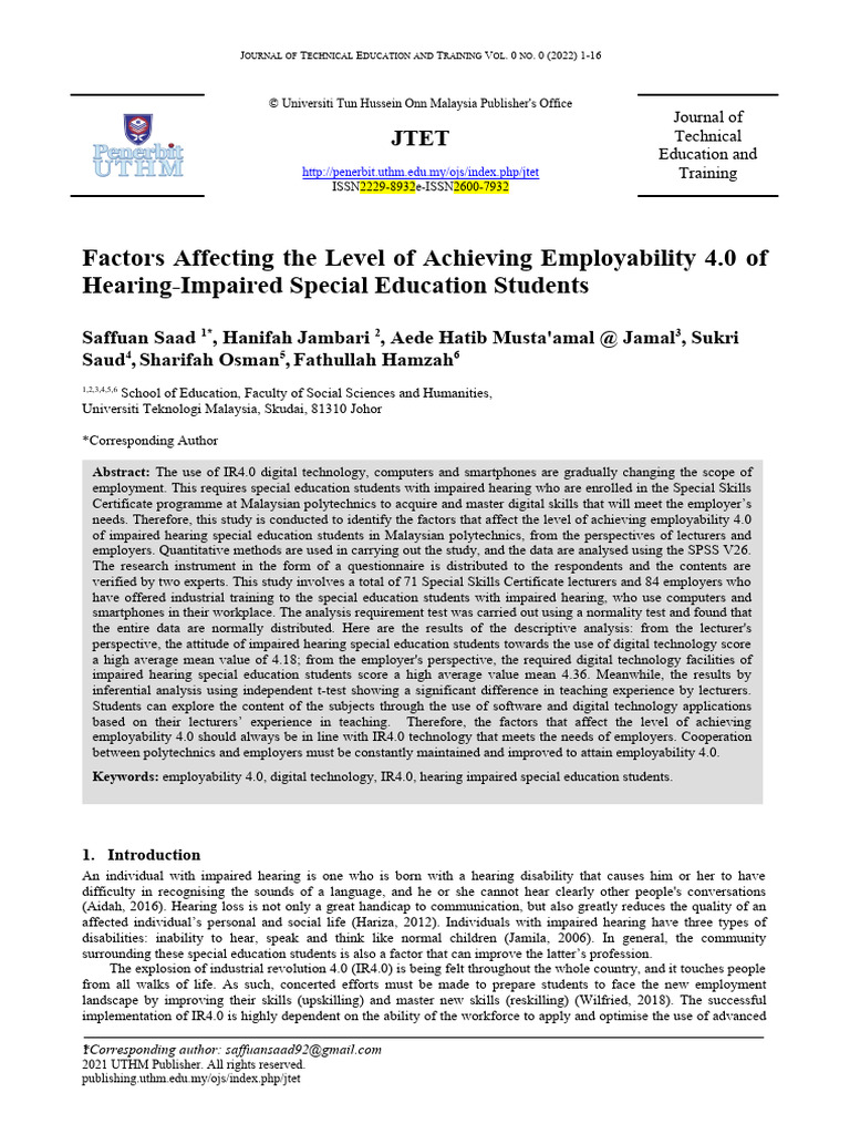 Factors Affecting The Level of Achieving Employability 4.0 of Hearing ...