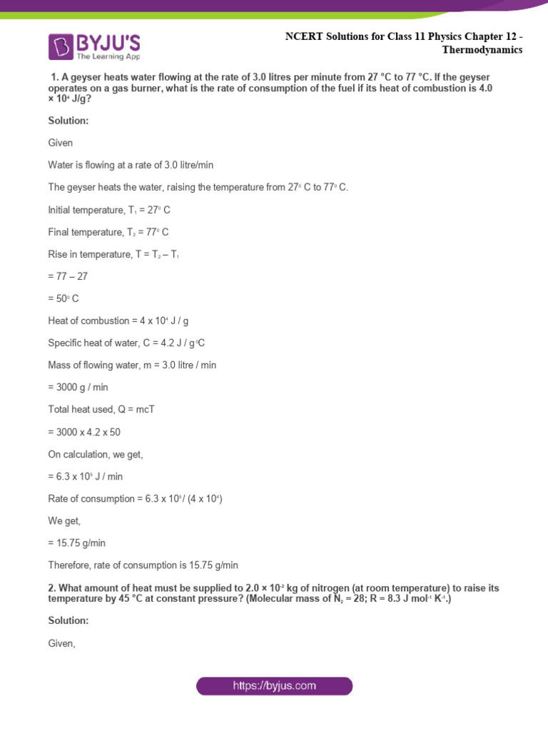 Class 11 Thermodynamics Solutions | PDF | Gases | Heat
