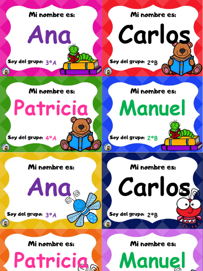 Gafetes Escolares Editables | PDF