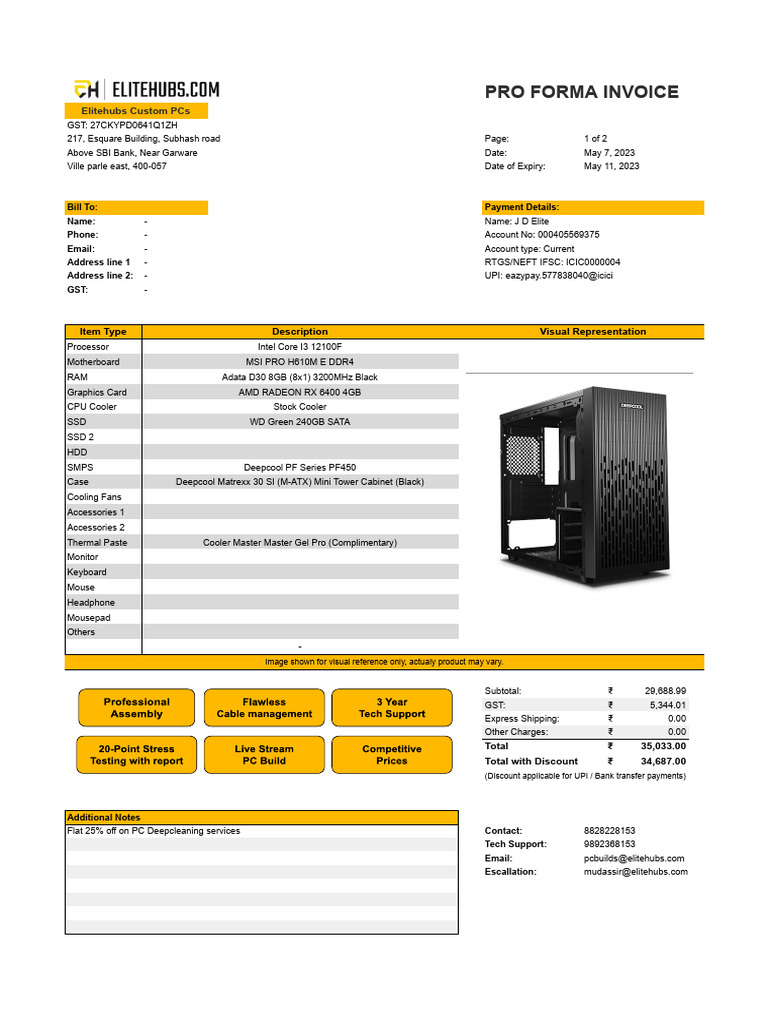 Elitehubs Custom PC Pro Forma Invoice | PDF | Personal Computers ...