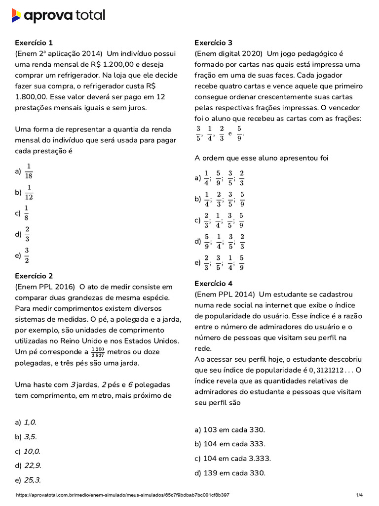 Exercicio Expressão Fração Enem | Download grátis PDF | Índice de massa ...