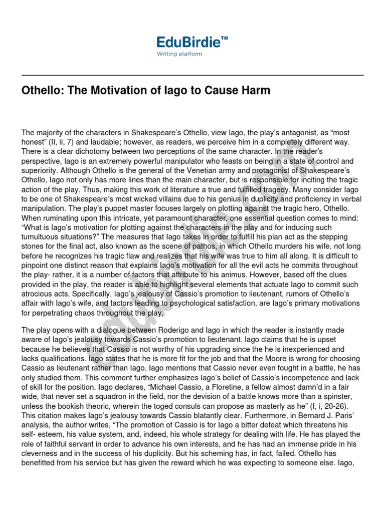 Othello The Motivation of Iago To Cause Harm | PDF | Iago | Othello