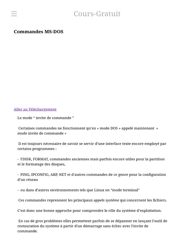 Commandes Essentielles MS-DOS | PDF | Interface en ligne de commande ...