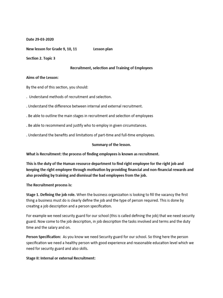 Recruitment Selection And Training Of Employees Pdf Recruitment