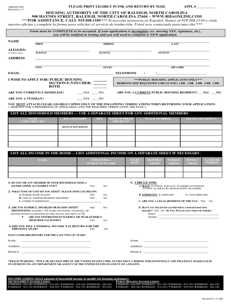 Applform 2017 | PDF | Section 8 (Housing) | Disability